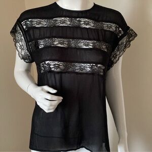 Reformation Black Lace Panel Sheer Short Sleeve Oversized Top  xs s